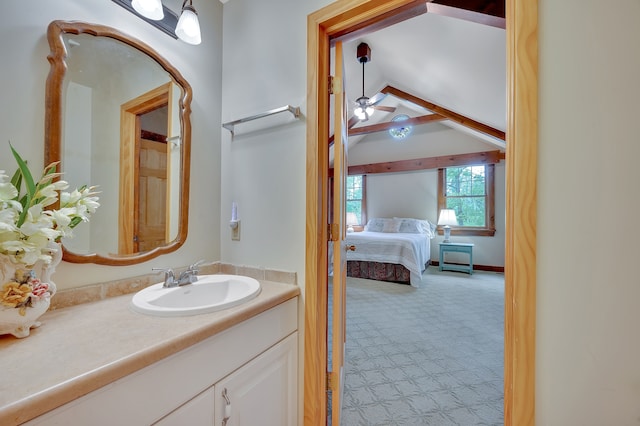 3118 Pratt Ln, Attica, MI 48412 - bathroom with vanity, lofted ceiling, and ceiling fan