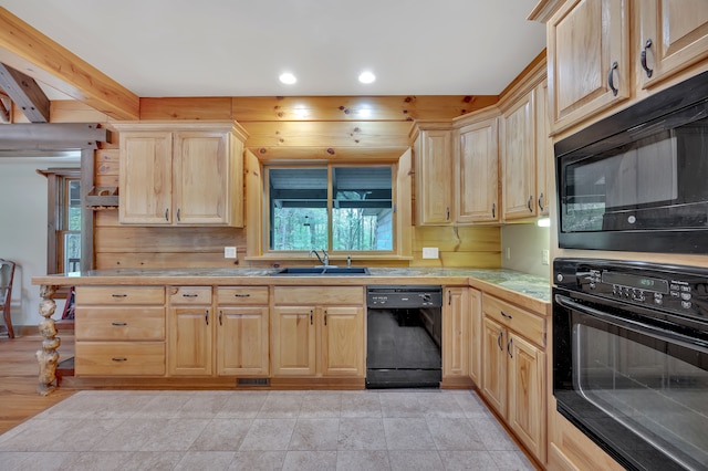 3118 Pratt Ln, Attica, MI 48412 - kitchen with black appliances, a sink, light brown cabinets, light countertops, and recessed lighting