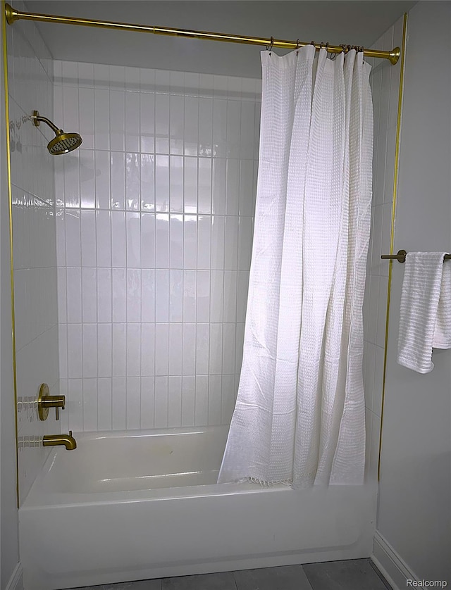 17524 Woodingham Dr, Detroit, MI 48221 - full bath featuring shower / bath combo with shower curtain and tile patterned floors