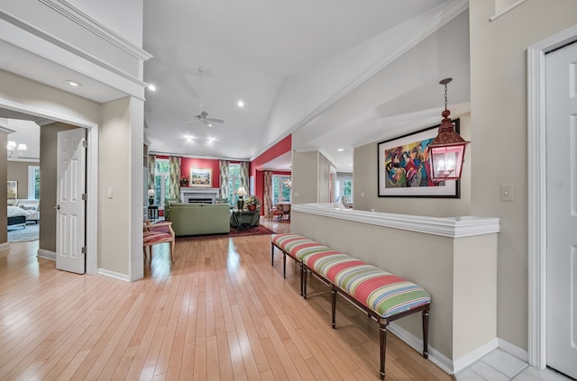 3123 Fairgrove Ter, Rochester Hills, MI 48309 - corridor with baseboards, plenty of natural light, hardwood / wood-style floors, recessed lighting, and lofted ceiling