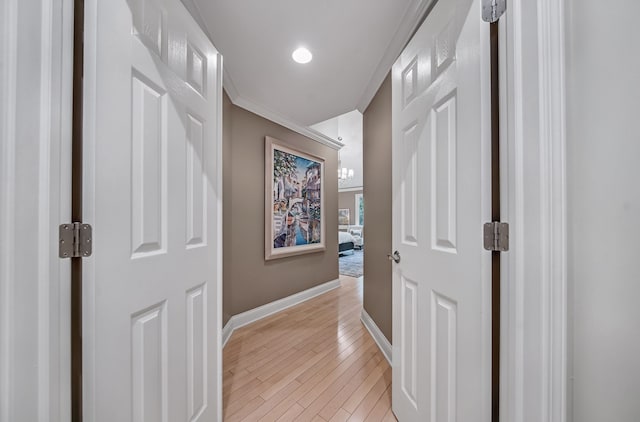 3123 Fairgrove Ter, Rochester Hills, MI 48309 - corridor featuring baseboards, light wood-style flooring, and crown molding
