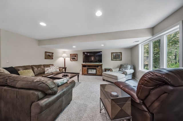 3123 Fairgrove Ter, Rochester Hills, MI 48309 - living room featuring light carpet and recessed lighting