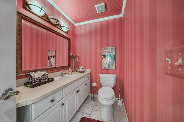 3123 Fairgrove Ter, Rochester Hills, MI 48309 - half bath with toilet, tile patterned floors, wallpapered walls, vanity, and baseboards