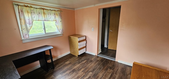 10320 Springville Hwy, Onsted, MI 49265 - spare room with dark wood-type flooring, baseboards, and crown molding
