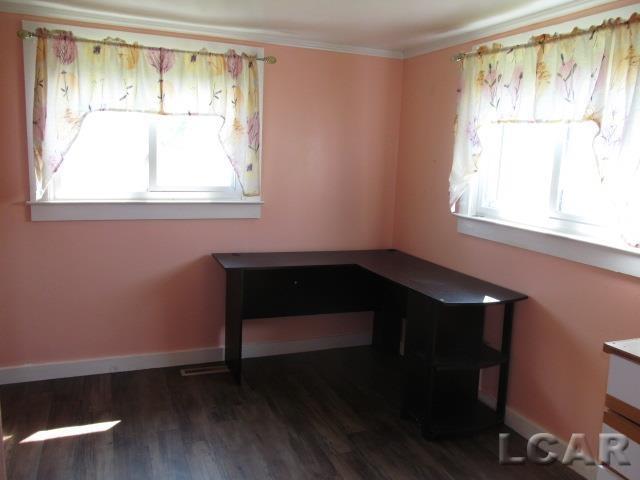 10320 Springville Hwy, Onsted, MI 49265 - unfurnished office with crown molding, wood finished floors, and baseboards
