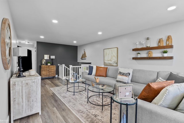 14043 Landings Way, Fenton, MI 48430 - living room featuring wood finished floors and recessed lighting
