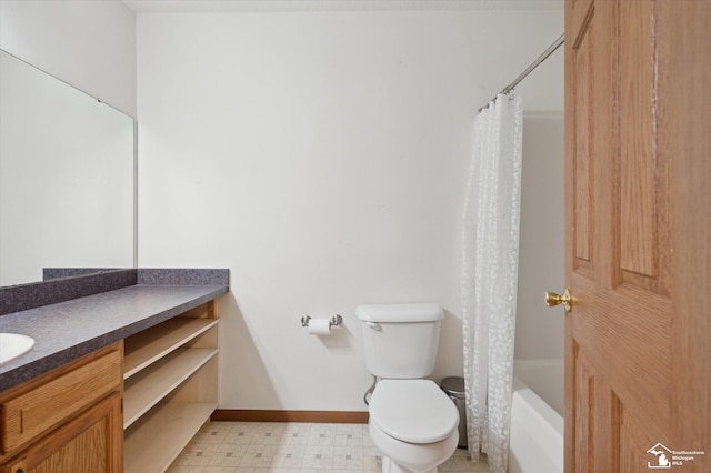2285 Reddington Dr, Temperance, MI 48182 - full bath with vanity, toilet, baseboards, shower / tub combo with curtain, and tile patterned floors