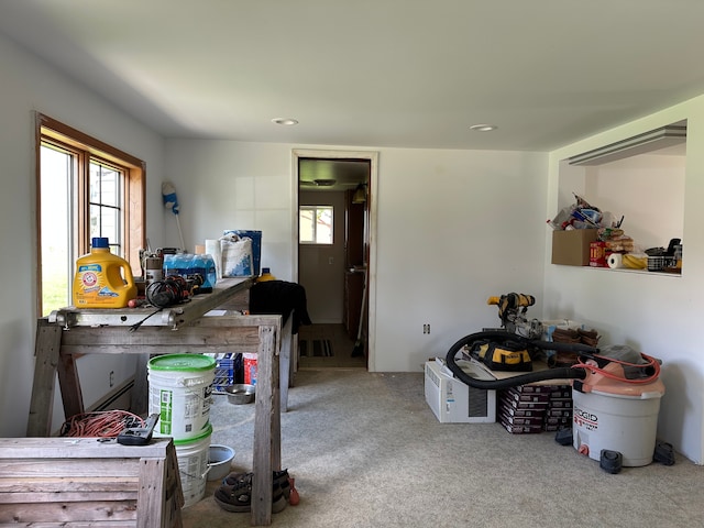 9548 Sharp Rd, Clifford, MI 48727 - kitchen with plenty of natural light, carpet flooring, and recessed lighting