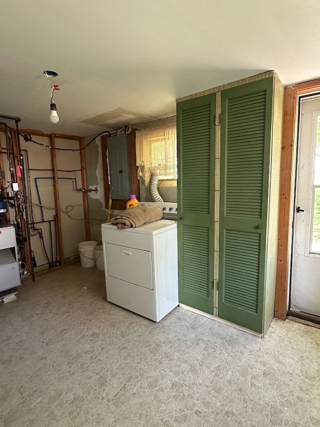 9548 Sharp Rd, Clifford, MI 48727 - clothes washing area featuring washer / clothes dryer and electric panel