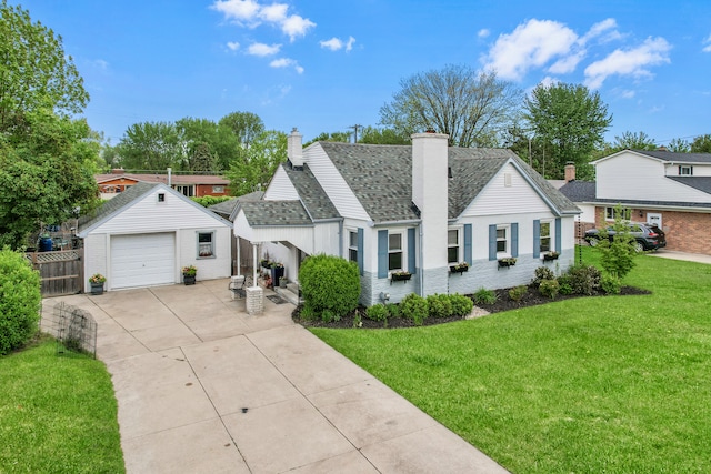 22019 Violet St, Saint Clair Shores, MI 48082 - view of front of property featuring concrete driveway, a chimney, a garage, and brick siding