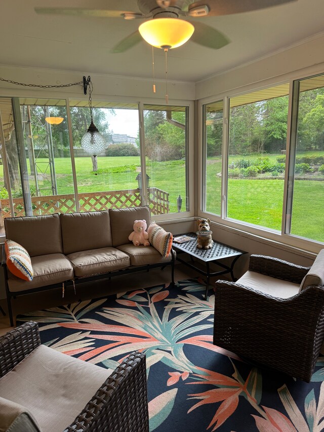 2071 N Belsay Rd, Burton, MI 48509 - sunroom with an outdoor hangout area, healthy amount of natural light, and ceiling fan