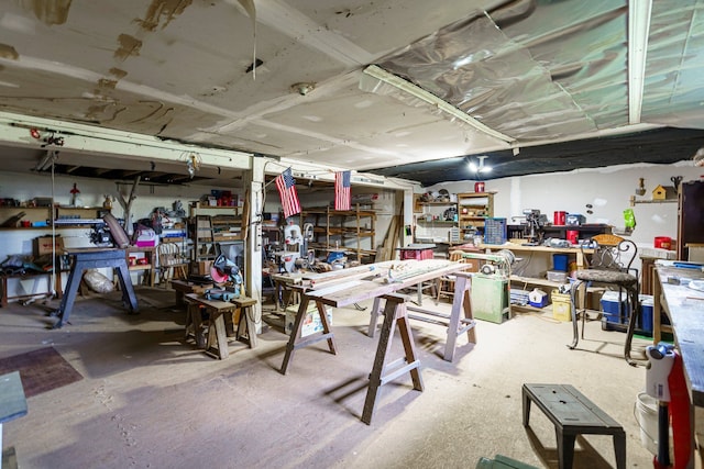 basement featuring a workshop area
