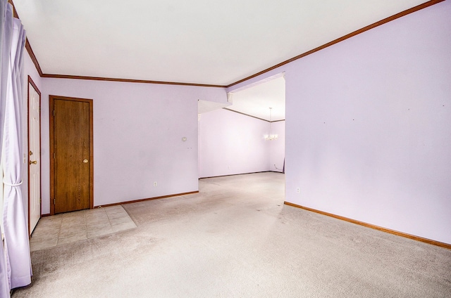 100 Chinkapin Rill, Fenton, MI 48430 - carpeted empty room with ornamental molding, baseboards, and a chandelier