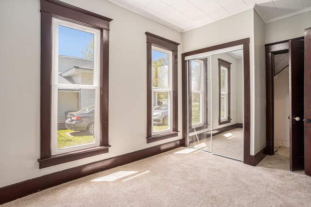 24 W Bernard St, Hartford, MI 49057 - carpeted empty room featuring crown molding and baseboards