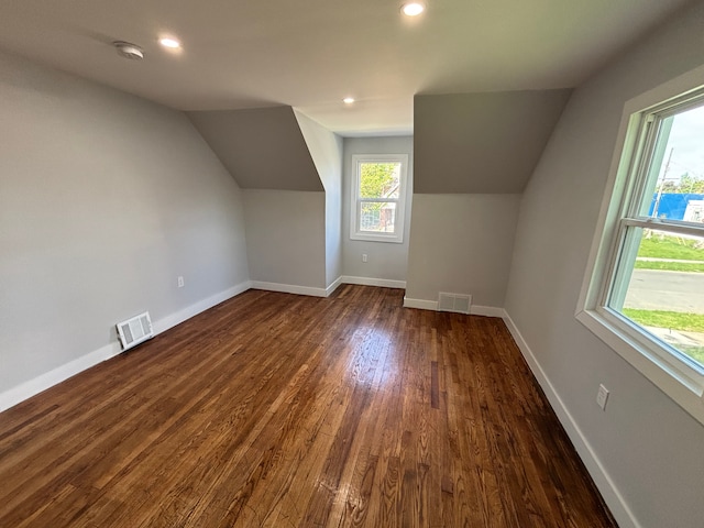 11414 Abington Ave, Detroit, MI 48227 - additional living space featuring vaulted ceiling, dark wood-style floors, baseboards, and recessed lighting