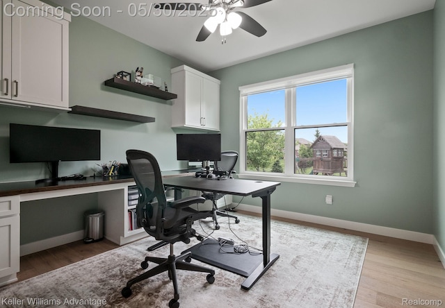 41740 Steinbeck Gln, Novi, MI 48377 - office area featuring a ceiling fan, baseboards, and light wood-style floors