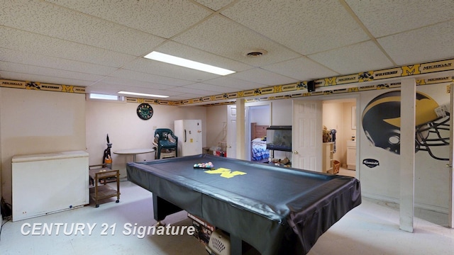 3455 Angel Dr, Saginaw, MI 48601 - game room featuring billiards table, a paneled ceiling, and tile patterned floors