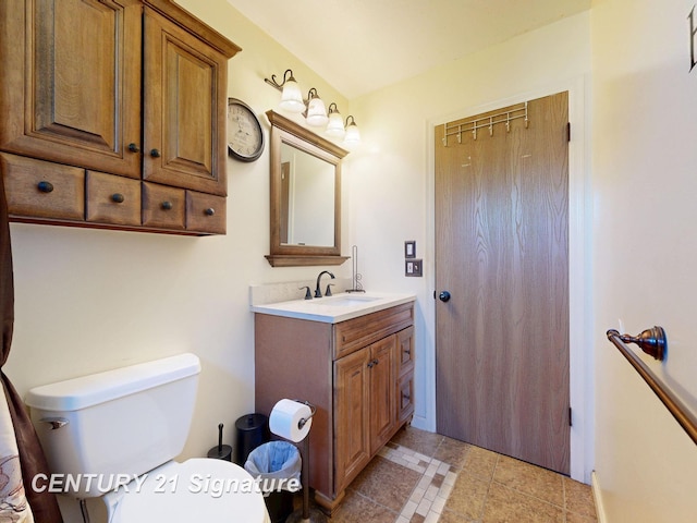 3455 Angel Dr, Saginaw, MI 48601 - bathroom featuring vanity, toilet, tile patterned floors, and curtained shower