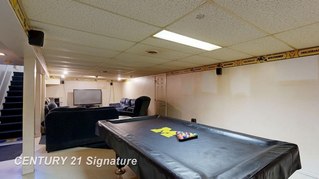 3455 Angel Dr, Saginaw, MI 48601 - recreation room featuring a drop ceiling and pool table