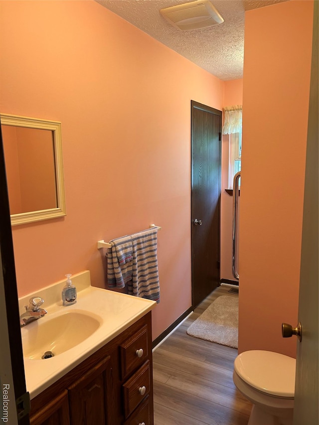 809 Isbell St, Howell, MI 48843 - bathroom with vanity, a textured ceiling, toilet, and wood finished floors