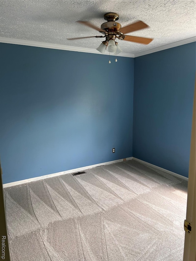 809 Isbell St, Howell, MI 48843 - carpeted spare room with ceiling fan, a textured ceiling, ornamental molding, and baseboards