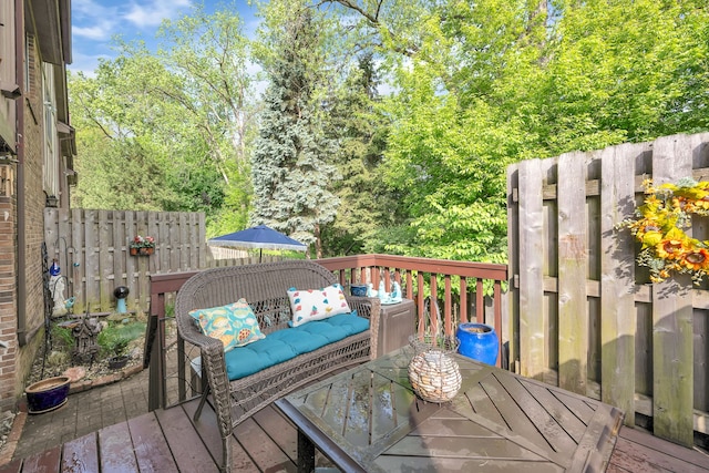 652 S Military St, Dearborn, MI 48124 - wooden terrace featuring fence, an outdoor living space, and outdoor dining space