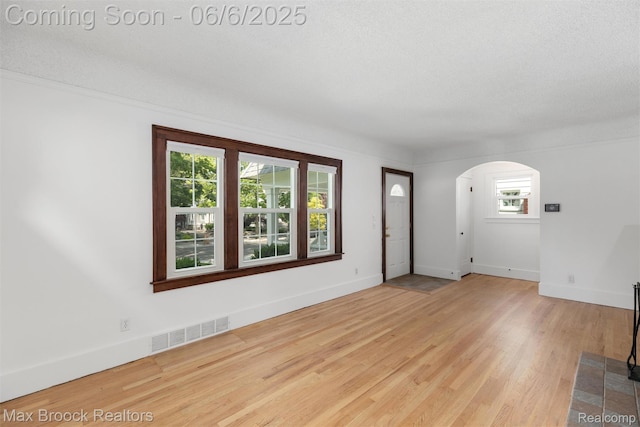 1215 Irving Ave, Royal Oak, MI 48067 - spare room with arched walkways, wood finished floors, baseboards, and a textured ceiling
