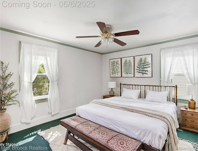 1215 Irving Ave, Royal Oak, MI 48067 - bedroom with ornamental molding and a ceiling fan