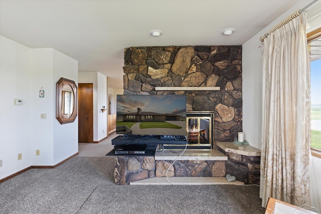 280 E Nebobish Rd, Essexville, MI 48732 - carpeted living room with a fireplace and baseboards