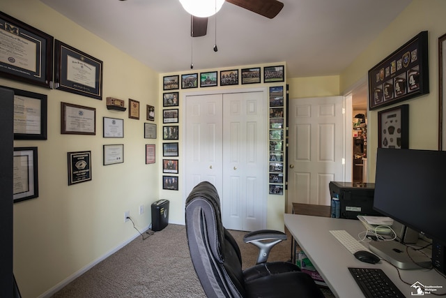 2827 Biddle Ave, Wyandotte, MI 48192 - carpeted home office featuring ceiling fan and baseboards