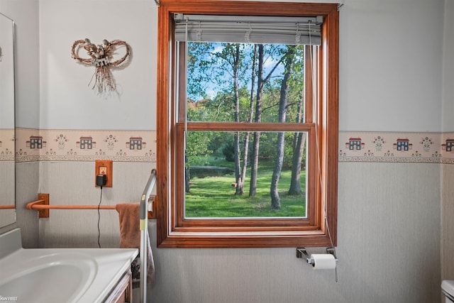 3641 Timber Ridge Dr, Metamora, MI 48455 - bathroom with a wainscoted wall, vanity, and toilet