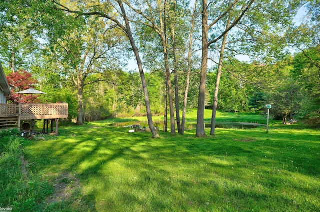 3641 Timber Ridge Dr, Metamora, MI 48455 - view of green lawn with a deck