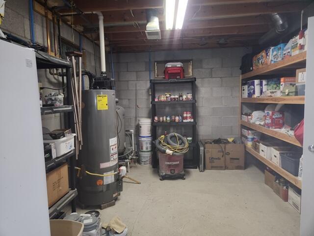 1788 W Beaver Rd, Bitely, MI 49309 - unfinished basement featuring water heater and concrete block wall