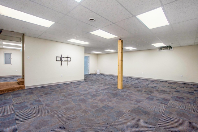 7512 Trophy Ct, Grass Lake, MI 49240 - finished basement with carpet, electric panel, baseboards, and a paneled ceiling