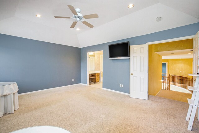 9968 Tuscany Valley Way S, Lyon, MI 48178 - unfurnished bedroom with lofted ceiling, light carpet, baseboards, recessed lighting, and connected bathroom