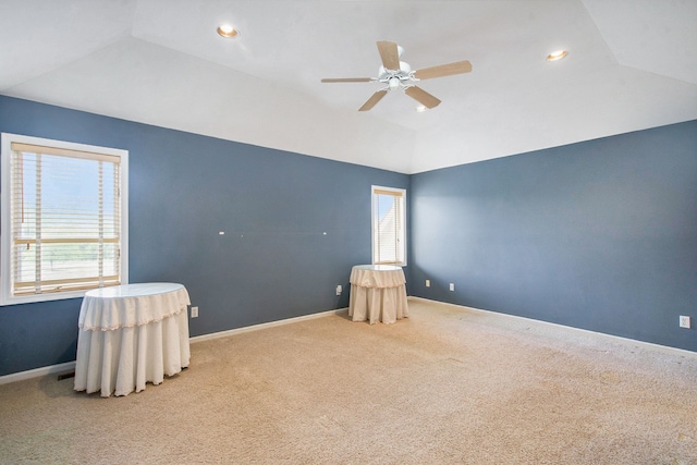 9968 Tuscany Valley Way S, Lyon, MI 48178 - unfurnished room with lofted ceiling, healthy amount of natural light, ceiling fan, carpet, and recessed lighting