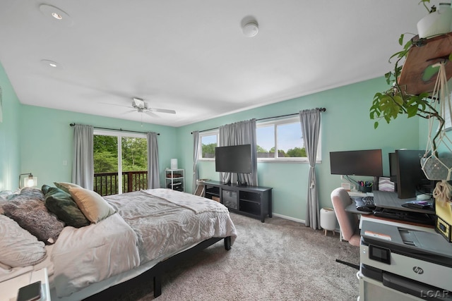 3224 Thornhill Dr, Adrian, MI 49221 - bedroom featuring access to outside, carpet, ceiling fan, and baseboards