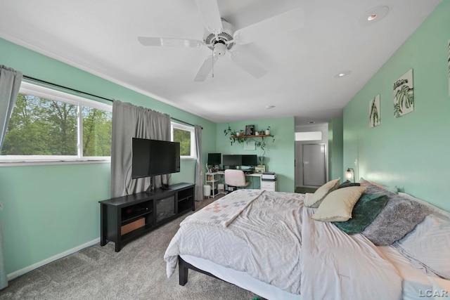 3224 Thornhill Dr, Adrian, MI 49221 - bedroom with carpet, baseboards, ceiling fan, and a desk