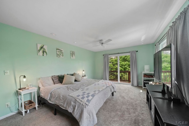 3224 Thornhill Dr, Adrian, MI 49221 - bedroom with carpet flooring, access to exterior, a ceiling fan, baseboards, and recessed lighting