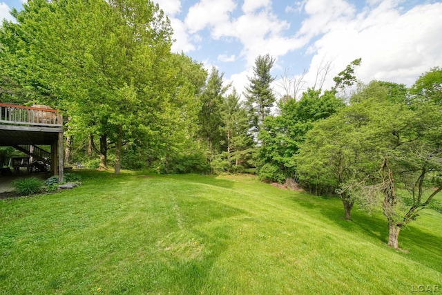 3224 Thornhill Dr, Adrian, MI 49221 - view of grassy yard with a deck and stairway