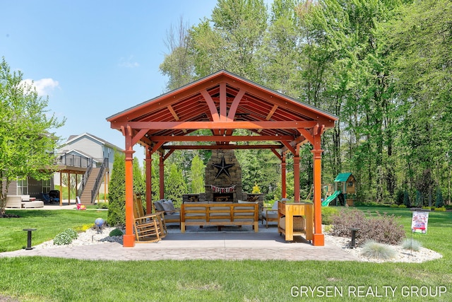 6326 Eaglewood Dr, Hudsonville, MI 49426 - view of property's community with outdoor lounge area, a gazebo, a patio area, a yard, and a playground