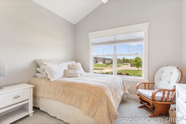 6326 Eaglewood Dr, Hudsonville, MI 49426 - bedroom featuring light carpet, vaulted ceiling, and baseboards
