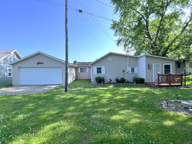 25722 Rainbow Dr, Sturgis, MI 49091 - back of property with a wooden deck, a yard, and driveway