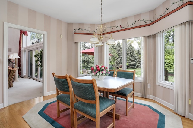 30465 Stonegate Dr, Franklin, MI 48025 - dining area featuring light wood finished floors, baseboards, and a chandelier