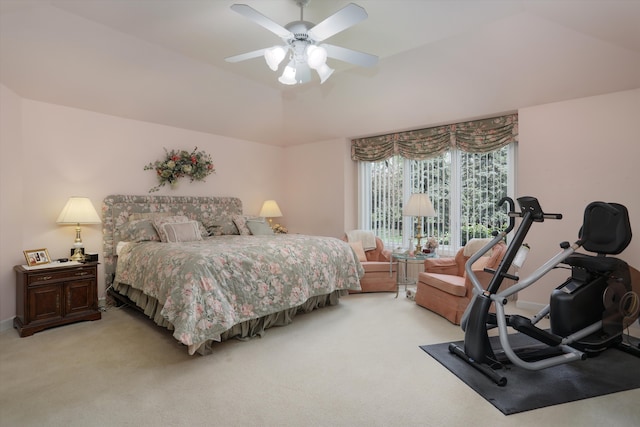 30465 Stonegate Dr, Franklin, MI 48025 - bedroom featuring vaulted ceiling, ceiling fan, light colored carpet, and baseboards