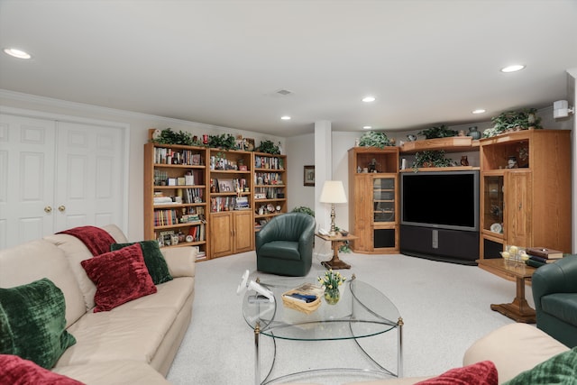 30465 Stonegate Dr, Franklin, MI 48025 - carpeted living area with recessed lighting and crown molding