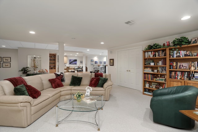 30465 Stonegate Dr, Franklin, MI 48025 - carpeted living area with recessed lighting and ornamental molding