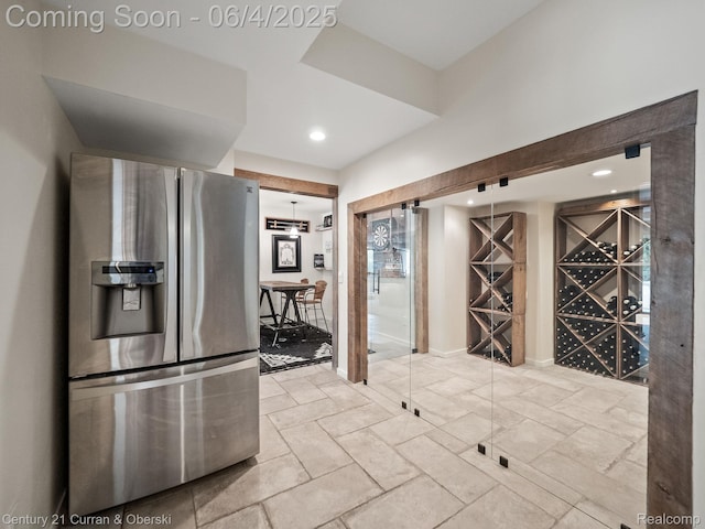 1985 Lone Pine Rd, Bloomfield Hills, MI 48302 - kitchen featuring stainless steel refrigerator with ice dispenser and recessed lighting