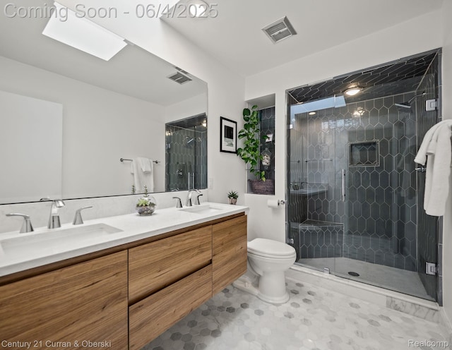 1985 Lone Pine Rd, Bloomfield Hills, MI 48302 - bathroom featuring double vanity, a shower stall, and toilet