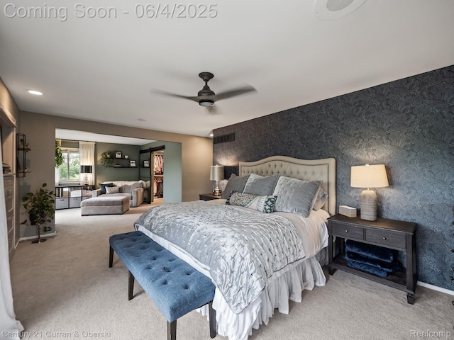 1985 Lone Pine Rd, Bloomfield Hills, MI 48302 - carpeted bedroom featuring wallpapered walls, ceiling fan, and baseboards